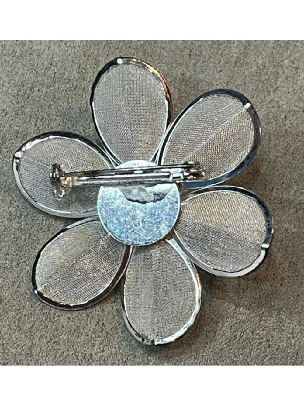 Vintage Flower Pin Brooch Mesh Petal Mixed Metals Silver Plated Silver Tone